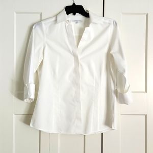 White pleated 3/4 sleeve non iron Sz 8
